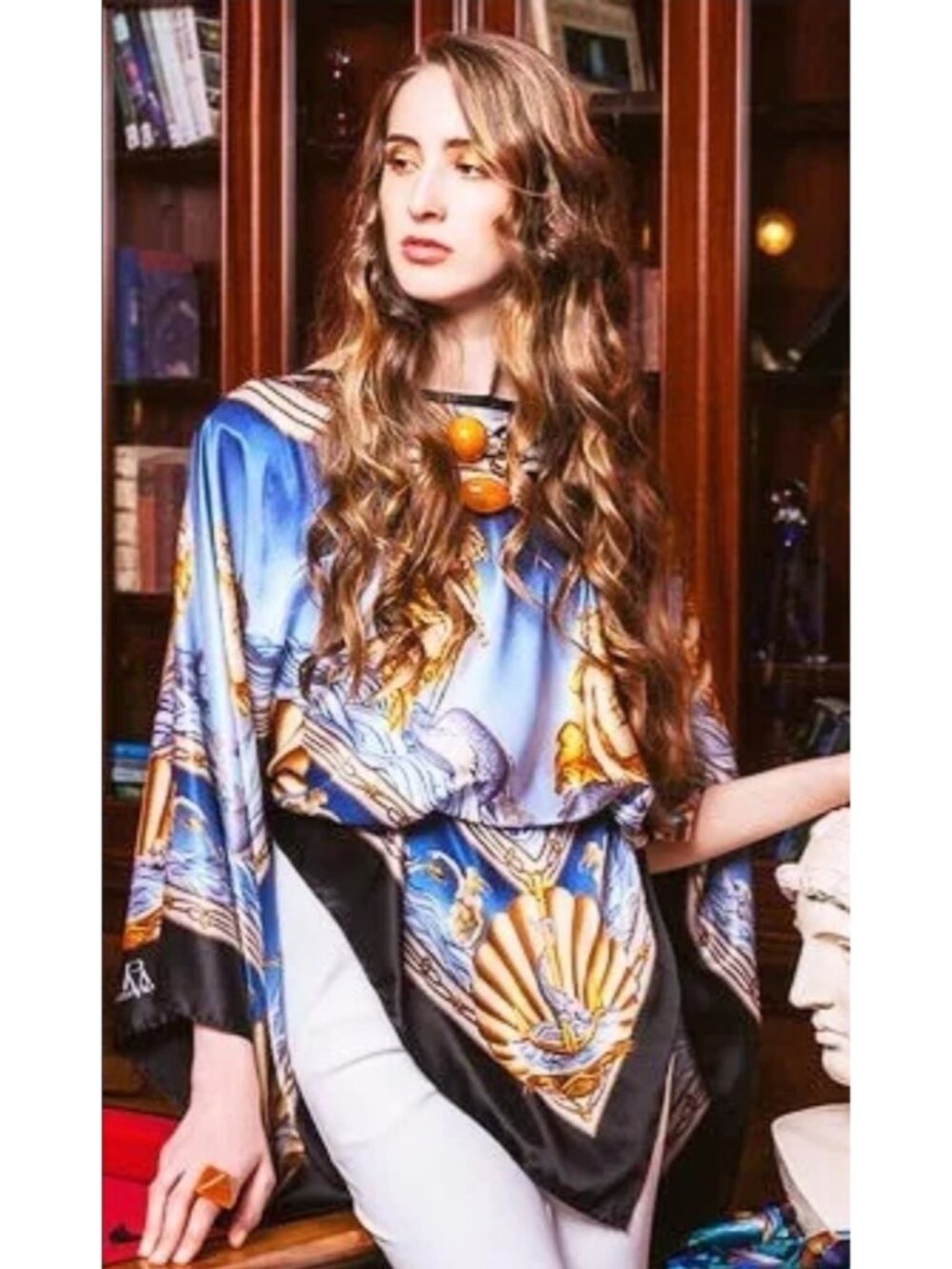 Pierangelo Masciadri Como Silk Poncho Mythology Art One Size Italy Sea Gods